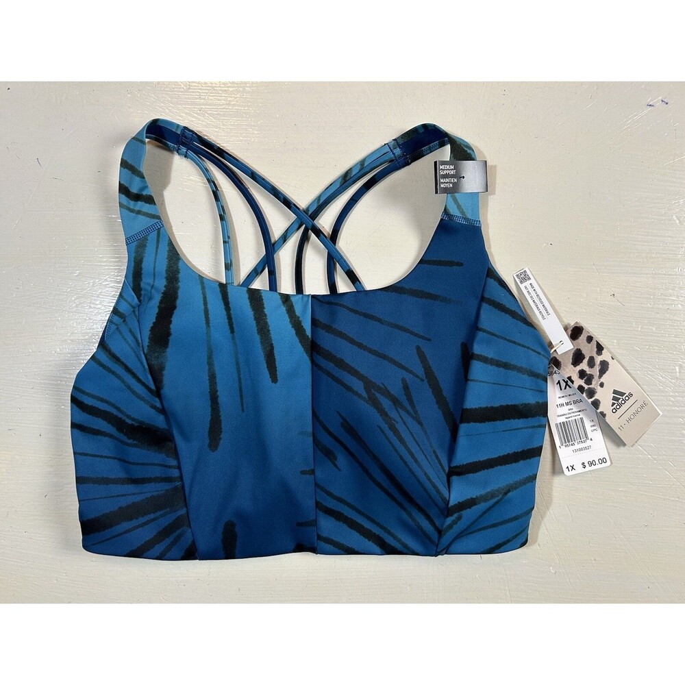 adidas Women’s Plus Size 1X 11 Honoré Med-Support Training Bra NEW $90 Blue